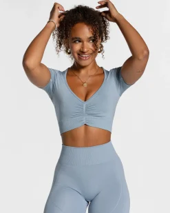 Outlet Crop Top Focus « bleu acier » Femme Hauts | T-shirts
