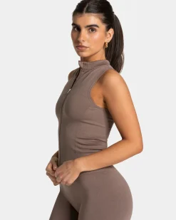 Discount Débardeur zippé Timeless Pro « moka » Femme Hauts
