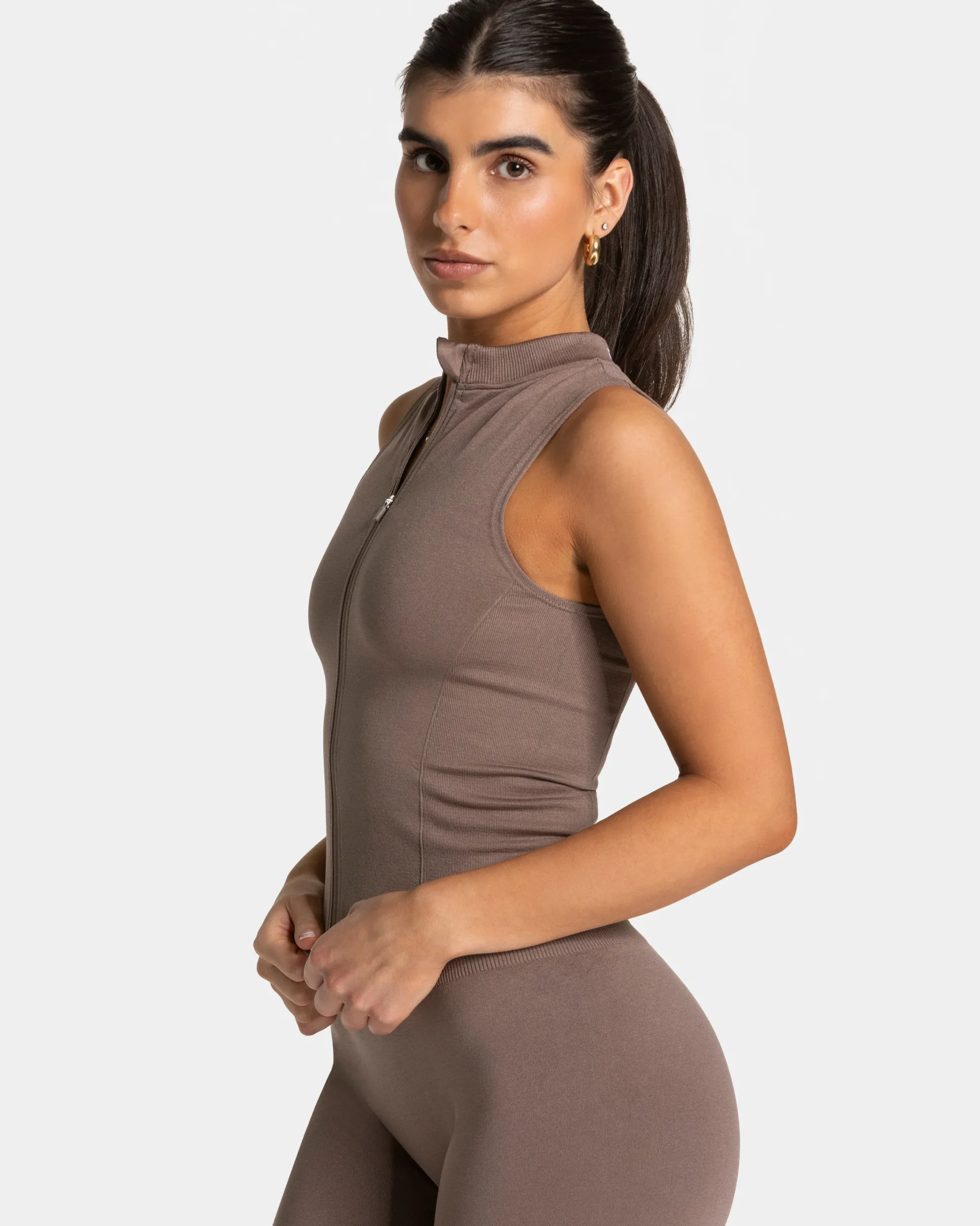 Discount Débardeur zippé Timeless Pro « moka » Femme Hauts