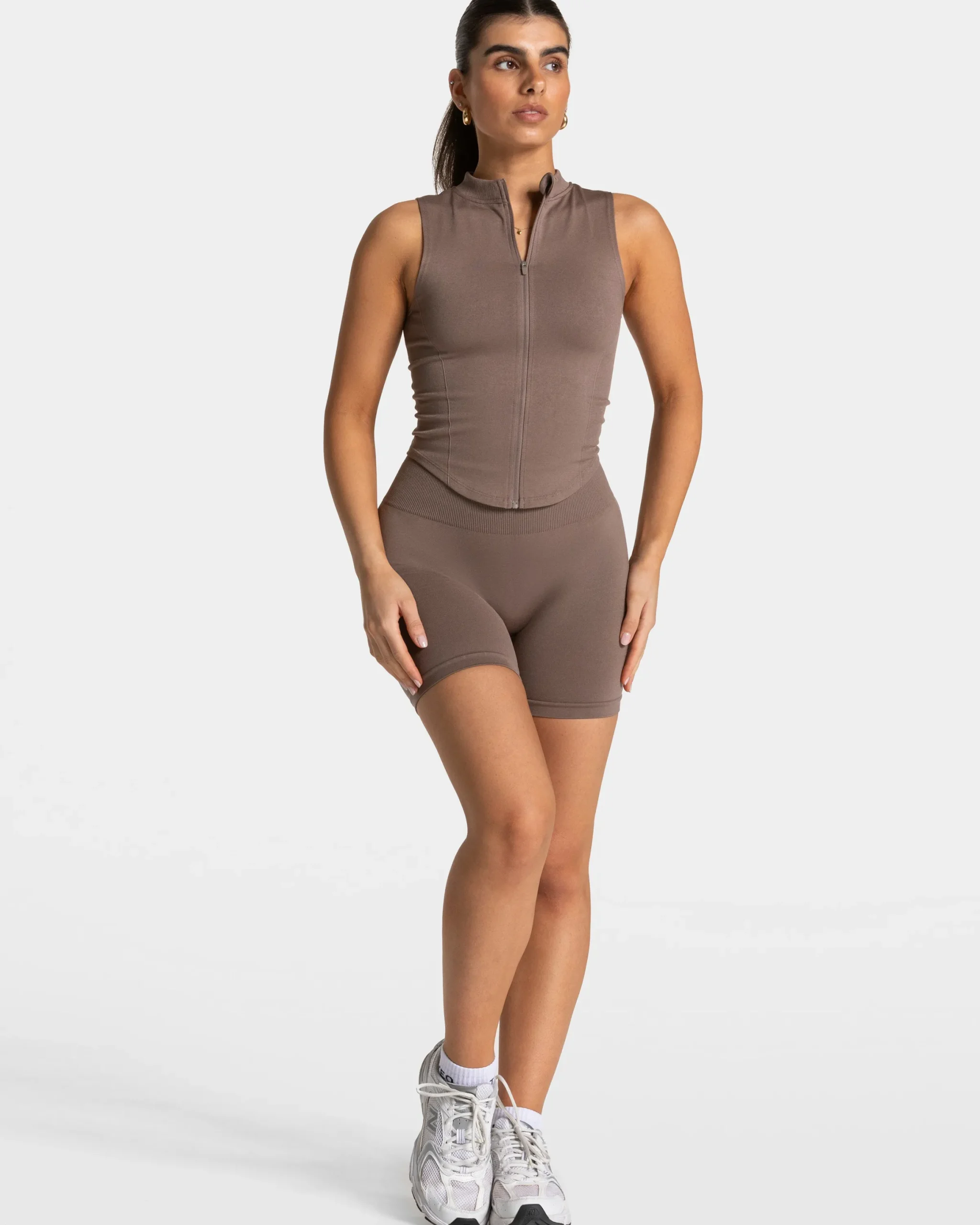 Discount Débardeur zippé Timeless Pro « moka » Femme Hauts