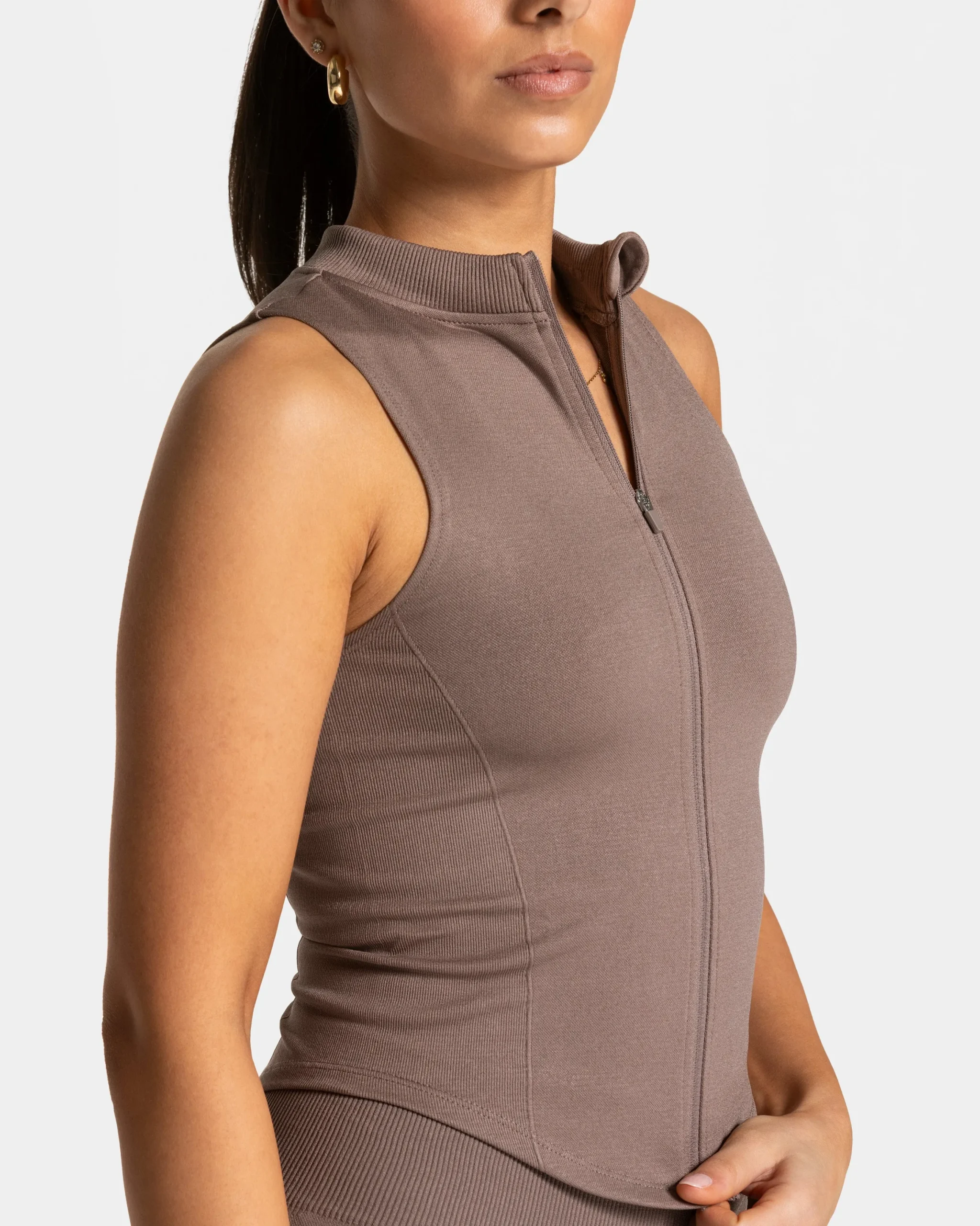 Discount Débardeur zippé Timeless Pro « moka » Femme Hauts