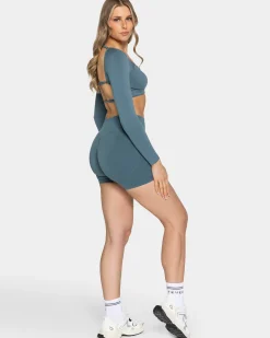 Discount Haut à manches longues Backless Femme « teal » Femme Hauts À Manches Longues