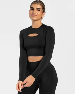 Online Haut à manches longues Charming Cutout « noir » Femme Hauts À Manches Longues