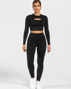Online Haut à manches longues Charming Cutout « noir » Femme Hauts À Manches Longues