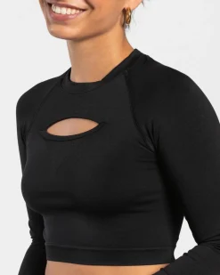 Online Haut à manches longues Charming Cutout « noir » Femme Hauts À Manches Longues