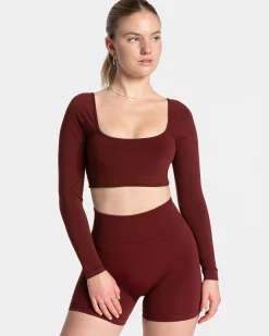 Fashion Haut à manches longues Femme Backless « bordeaux » Femme Hauts À Manches Longues