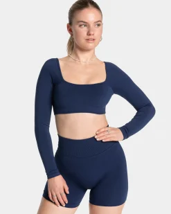 Fashion Haut à manches longues Femme Backless « bleu foncé » Femme Hauts À Manches Longues