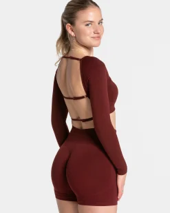 Fashion Haut à manches longues Femme Backless « bordeaux » Femme Hauts À Manches Longues