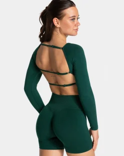 Sale Haut à manches longues Femme Backless « vert foncé » Femme Hauts À Manches Longues