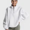 New Sweat-shirt demi-zippé Femme « blanc » Femme Sweats À Capuche Et Vestes De Sport