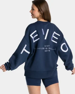 Discount Sweat-shirt oversize Signature « bleu foncé » Femme Sweats À Capuche Et Vestes De Sport