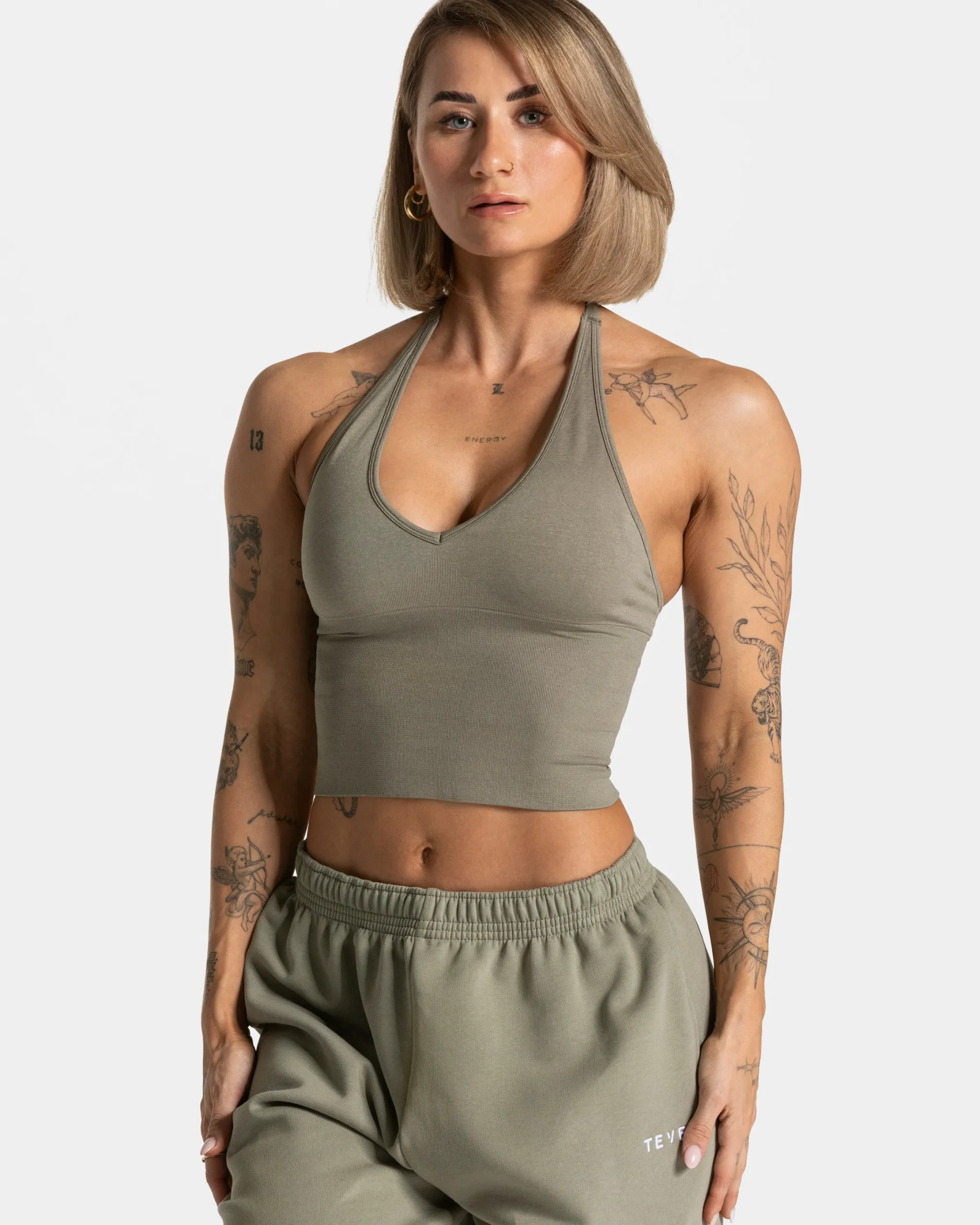 Outlet Top Neckholder Timeless Pro « kaki » Femme Hauts