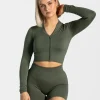 Hot Veste de sport Statement Zip « kaki » Femme Hauts À Manches Longues