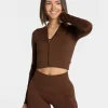 Outlet Veste de sport Statement Zip « café » Femme Hauts À Manches Longues