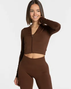 Outlet Veste de sport Statement Zip « café » Femme Hauts À Manches Longues