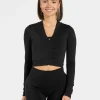 New Veste de sport Statement Zip « noir » Femme Hauts À Manches Longues