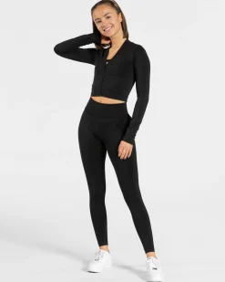 New Veste de sport Statement Zip « noir » Femme Hauts À Manches Longues