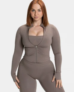 Hot Veste zippée Femme Shaping « moka » Femme Hauts À Manches Longues