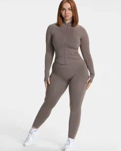Hot Veste zippée Femme Shaping « moka » Femme Hauts À Manches Longues