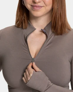 Hot Veste zippée Femme Shaping « moka » Femme Hauts À Manches Longues